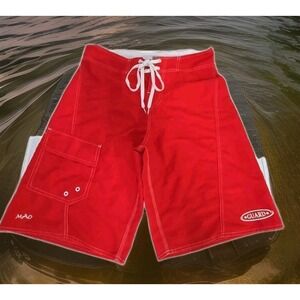 MAO Guard+ Lifeguard Board Shorts Mens Size 32 Red No Liner 22" Length Rescue